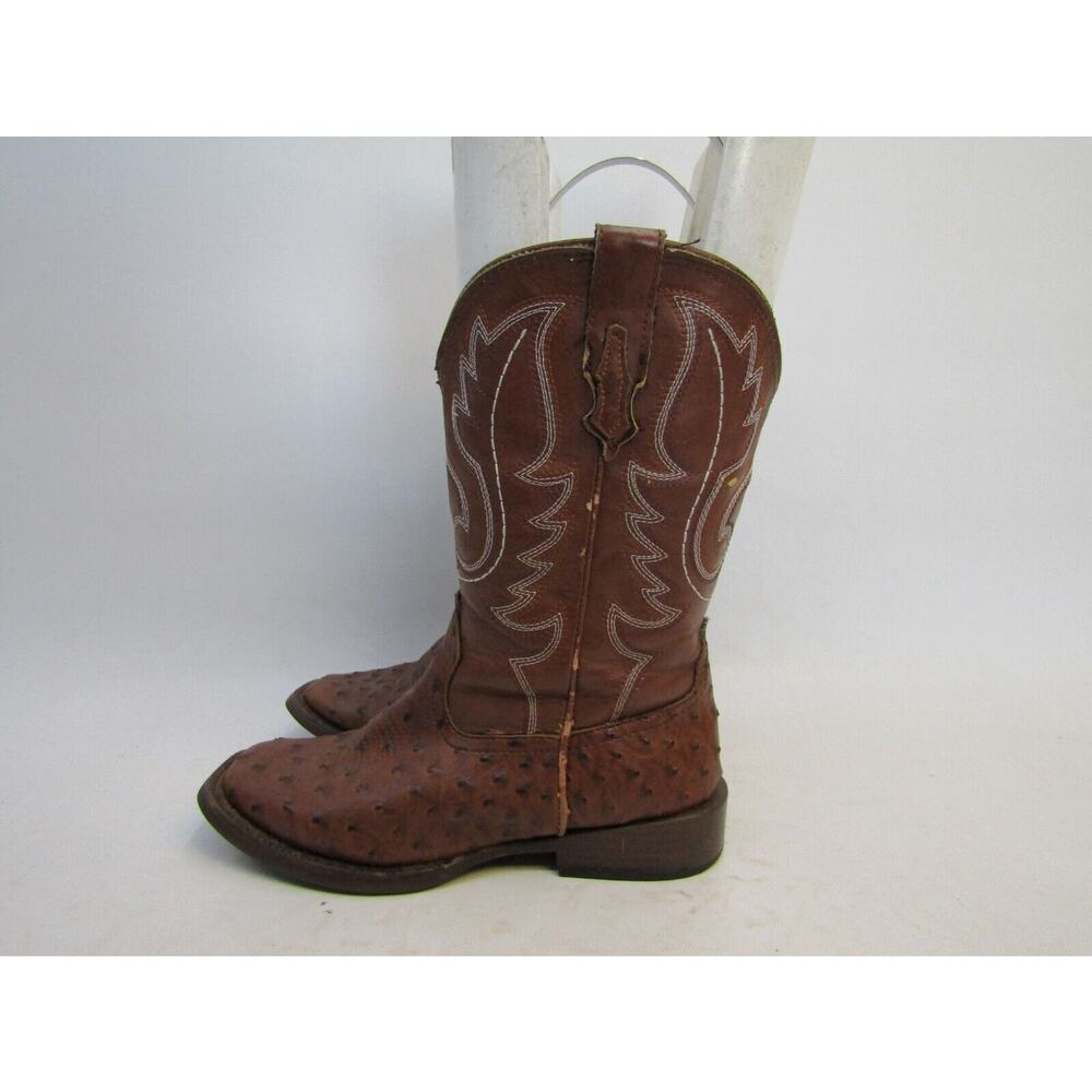 Roper Brand Youth Size 2 M Brown Ostrich Print Cowboy Western Boots